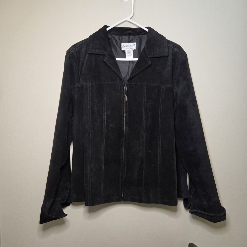 Vtg Pendleton Black Suede Leather Jacket Womens XL Classic Night Out Fall 90s